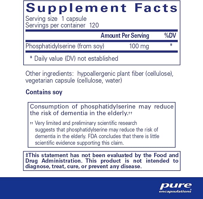 Pure Encapsulations PS 100 | Phosphatidylserine Amino Acid Supplement for Brain and Memory* | 120 Capsules