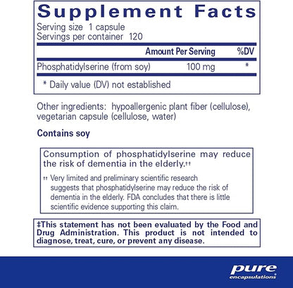 Pure Encapsulations PS 100 | Phosphatidylserine Amino Acid Supplement for Brain and Memory* | 120 Capsules