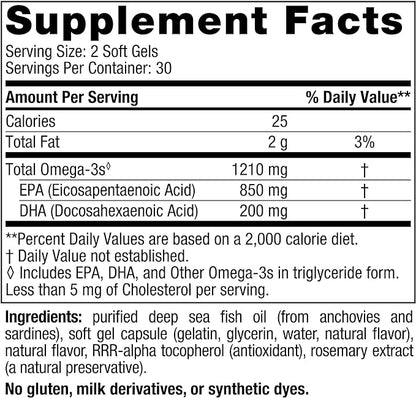 Nordic Naturals EPA, Lemon - 60 Soft Gels - 1210 mg Omega-3 - High-Intensity EPA Formula for Positive Mood, Heart Health & Healthy Immunity - 30 Servings