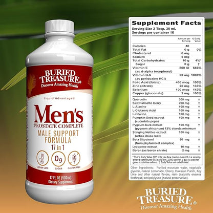 Buried Treasure: Men's Prostate Complete - Natural Herbal Formula Supplement w/ Saw Palmetto, Pygeum Bark, & Stine Nettles to Support Healthy Urinary & Prostate Function - 16 oz