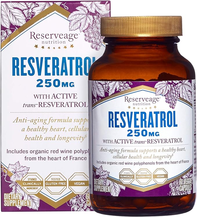 Reserveage Beauty, Resveratrol 250 mg, Antioxidant Supplement for Heart and Cellular Health, Supports Healthy Aging and Immune System, Paleo, Keto, 60 Capsules