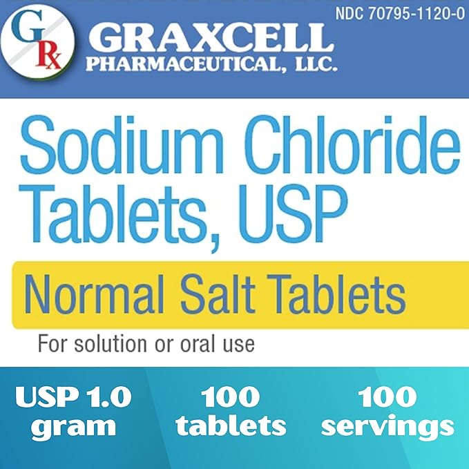 Sodium Chloride Tablets 1gm | Electrolyte Salt Pills for POTS Syndrome and Dysautonomia Support | Rapid Rehydration, Natural Ingredients | (15.4gr.) | 100 Count | Made in The USA