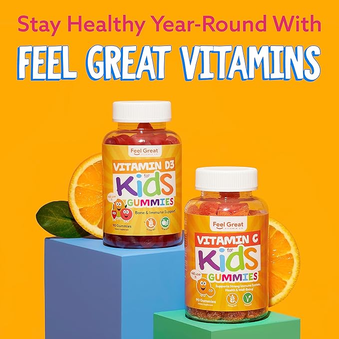 Feel Great Zinc Gummies for Kids | Bolster Your Child's Immune System with Yummy Kids Vitamins | Great Tasting Natural Flavor Gummy Supplement Vitamins | 60 Gummies