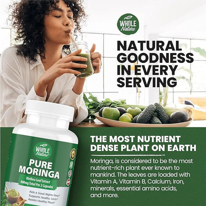 Moringa Capsules, 800mg Organic Moringa Oleifera Leaves Powder Superfood Greens Pure Moringa Pills is A Vegan, Non-GMO Energy Booster and Immune Support Supplement. (3)