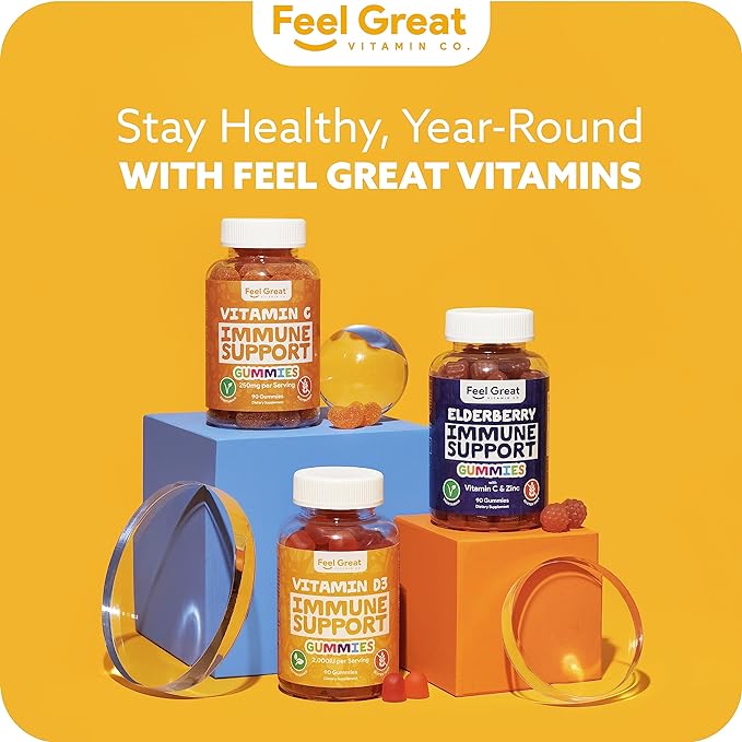 Feel Great Vitamin D Gummies for Adults | Tropical Flavored Vegetarian Chewable Vitamin D 2000 iu | Immune Support Supplement | Gluten Free | 45 Day Supply