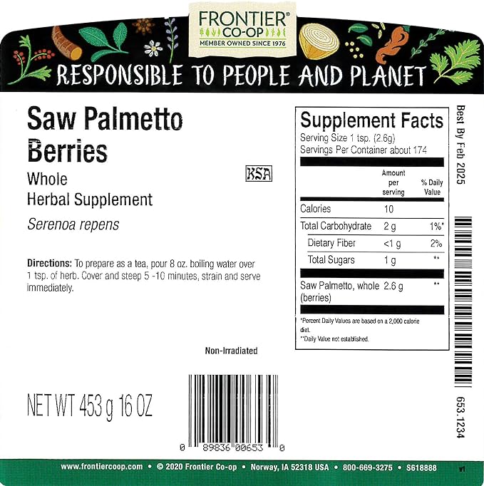 Frontier Co-op Wildcrafted Whole Saw Palmetto Berries 1lb