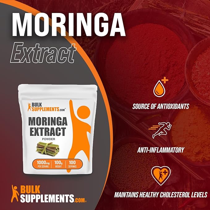 BulkSupplements.com Moringa Extract Powder - Superfood Supplement, from Moringa Oleifera, Moringa Powder - Vegan & Gluten Free, 1000mg per Serving, 100g (3.5 oz) (Pack of 1)