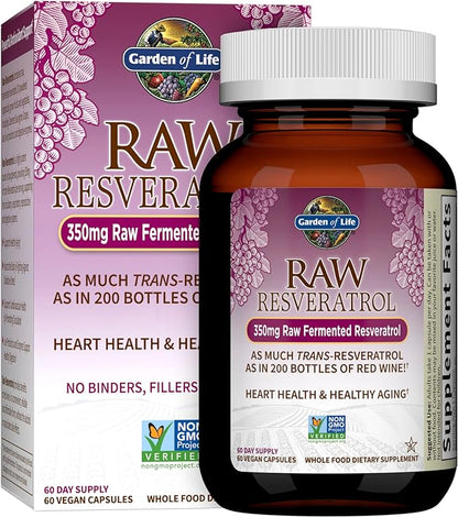 Garden Of Life Heart Resveratrol Supplement - Raw Whole Food Antioxidant Formula for Heart Health, 60 Capsules