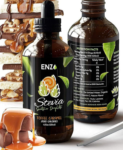 Toffee Caramel (4oz) Liquid Stevia Drops Bottle Our Zero Calories Sweetener (800 Servings). All Natural flavoring with No Artificial Additives & Filler Ingredient