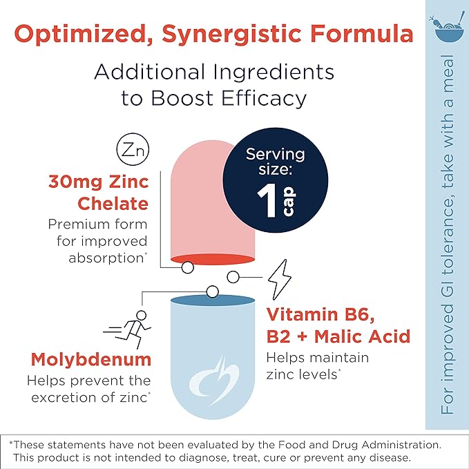 Designs for Health Zinc Supreme - 30mg Zinc Bisglycinate Chelate Supplement with Cofactors Taurine, Vitamin B6, B2 + Molybdenum - Immune Support Supplement - Vegan + Non-GMO (90 Capsules)