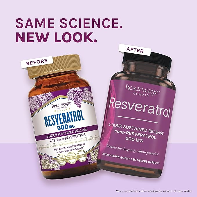 Reserveage Beauty, Resveratrol 500 mg, Antioxidant Supplement for Heart and Cellular Health, Supports Healthy Aging and Immune System, Paleo, Keto, 30 Capsules