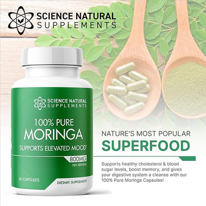 Moringa Capsules (60 Count) - Moringa Powder Capsules Packed with Essential Vitamins and Antioxidants - Moringa Capsule for Brain Support - Moringa Leaf Capsules