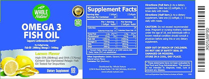 Omega 3 Fish Oil Supplements, Maximum Strength 2400 mg Omega-3, 1440mg Fish Oil, EPA DHA Fatty Acids, Heart Health, Vision, Eye, Brain, Immune Support for Women & Men. Natural Lemon Flavor, 60 ct (1)