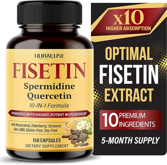 Fisetin 10-in-1 Formula - 16,030mg with Spermidine Quercetin Resveratrol, Elderberry, Turmeric Non-GMO, Gluten-Free, Soy-Free