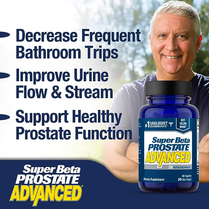 Super Beta Prostate Advanced – Promote Sleep, Support Bladder Emptying. Prostate Support Supplement for Men's Health with Beta Sitosterol, not Saw Palmetto. (240 Caplets, 4-Pack)