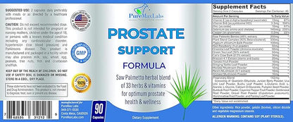 Prostate Support Formula for Men - Saw Palmetto, Plant Sterol, 33 Herbs, Bladder Control Pills to Reduce Frequent Urination & DHT Blocker to Prevent Hair Loss | Prostate Supplement | 90 Capsules