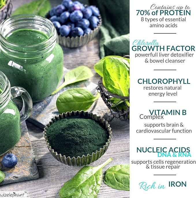 Spirulina Chlorella Powder. 2 in 1- Premium Grade - Non GMO. Rich in Chlorophyll for Natural Energy. Cracked Cell Wall for Better Absorption & Powerful Detox. 90 Servings