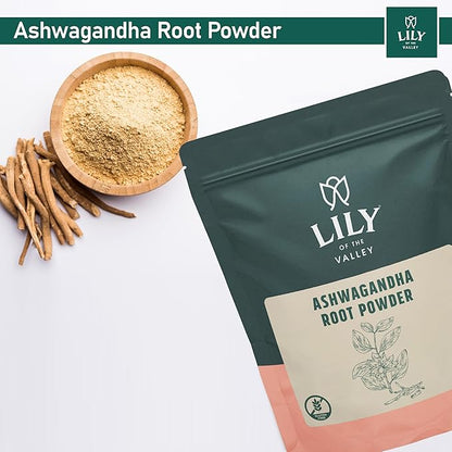 LILY OF THE VALLEY Ashwagandha Root Powder - Withania Somnifera - Sourced from India - No Filler No Additives - Indian Ginseng - Vegan & Gluten Free - Packed in Resealable Pouch (8oz, 226g)