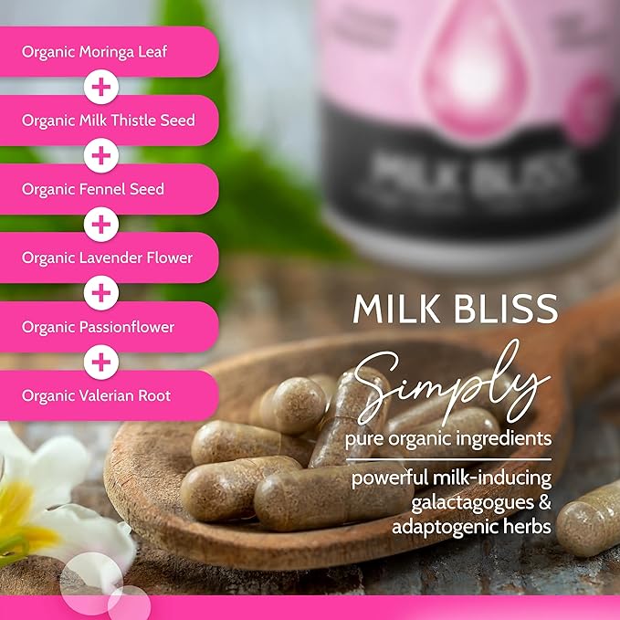 Lactastic® Milk Bliss™ - High Potency Organic Lactation Supplement - Organic Moringa, Milk Thistle, Passionflower & Valerian Root - 60 Vegan Capsules