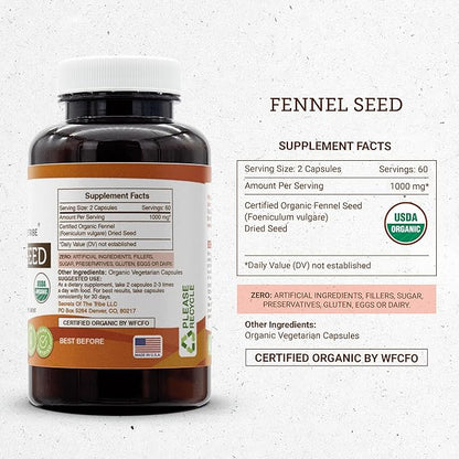 Secrets of the Tribe Fennel Seed 120 Capsules, Made with Vegetarian Capsules and USDA Organic Fennel Seed (Foeniculum vulgare) Dried Seed (120 Capsules)