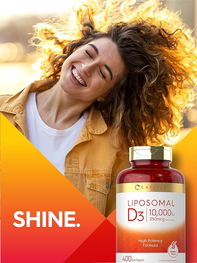 Carlyle Vitamin D3 Liposomal | 10,000 iu | 400 Softgels | Non-GMO and Gluten Free Formula | High Potency Vitamin D Supplement