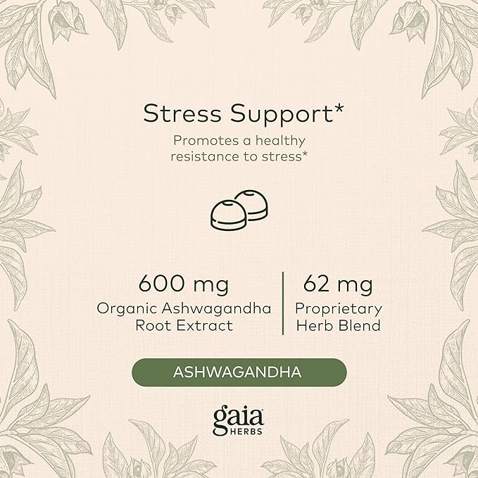 Gaia Herbs Organic Ashwagandha Gummies, Stress Support, Cinnamon, Ginger, Gluten Free, Vegan, 120 Count