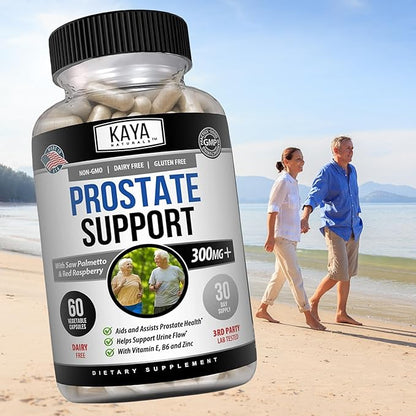 Kaya Naturals Prostate Support | Saw Palmetto, Potent DHT Blocker for Hair Growth, Promote Sleep, Beta Blocker to Reduce Frequent Urination, Support Bladder Emptying & Stamina Supplement (60 Capsules)