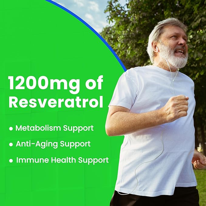 Resveratrol Supplement 1200mg High Potency - Organic Trans Resveratrol with Enhanced Absorption for Cellular and Cognitive Health Supplements - Non GMO Compare This 1200 mg to Others 500mg Or 1000mg