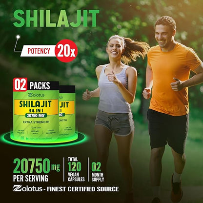 Zolotus (2 Packs 60 Capsules 20750mg Shilajit Capsules 34 in 1, with Tongkat Ali, Ashwagandha Root, Maca Root - Best Supplement for Brain Health, Immune System & Energy Production