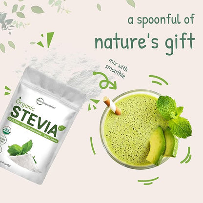 Pure Organic Stevia Powder, 1 Pound (2,837 Servings), Highest Grade Stevia Green Leaf Extract Reb-A | Reduced Bitter Aftertaste | 0 Calorie, Natural Sweetener, Sugar Alternative, Keto Friendly