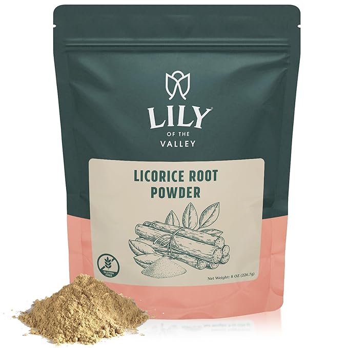 LILY OF THE VALLEY Licorice/Liquorice Root Powder - Ground Mulethi Sourced from India - Glycyrrhiza Glabra - Natural Sweetener - Vegan & Gluten-Free - Packed in Resealable Pouch (8oz, 226g)