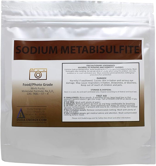 Duda Energy meta08f Sodium Metabisulfite Food Grade/Photo Grade 98.6+% Purity White Granular Solid Crystals, 8 oz.