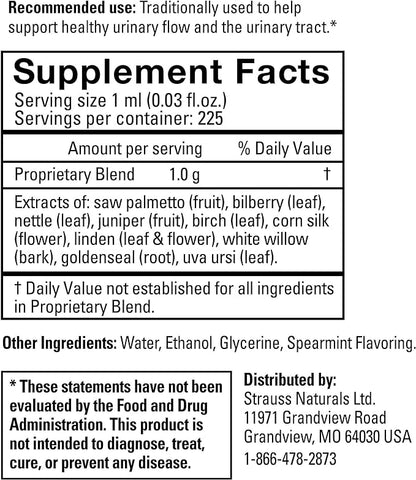 Strauss Naturals Prostate Support Drops – Prostate Supplement for Men, Prostate & Urinary Tract Support, Gluten-Free, Soy-Free, and Non-GMO, 7.6 fl oz.