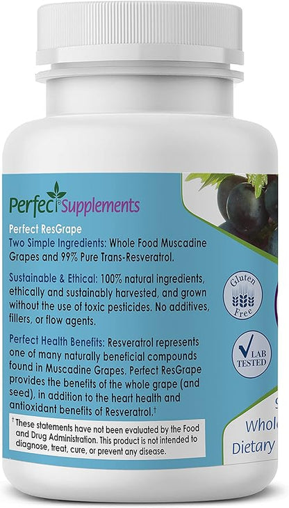 Perfect Supplements – Perfect ResGrape Resveratrol – 60 Capsules – Trans-Resveratrol & Organic Muscadine Grapes - 2 Pack