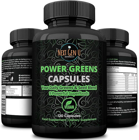 NGU Super Greens Immune System Support 500 mg 120 Vegan Capsules Contains Mixed Superfoods for Daily Booster Healthy Keto Blend w/Acai, Wheatgrass, Guarana, Chlorella, Flaxseed, Matcha, Maca