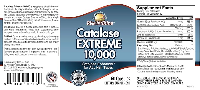 Catalase Extreme Supplement 10,000 - Supplement with Saw Palmetto, Biotin, Fo-Ti, PABA - Hair Supplements for Strong Hair Support- 180 Capsules - Pack of 3 (90-Day Supply)