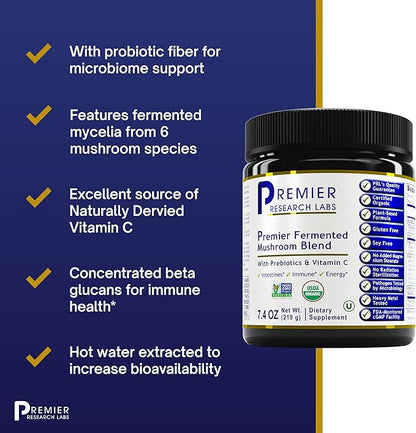 Premier Research Labs Fermented Mushroom Blend - Supports Digestive Health & Immune System* - with Vitamin C, Green Tea Extract & More - Non-GMO & USDA Organic - 7.4 oz