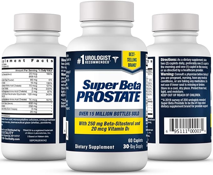 New Vitality Super Beta Prostate Support Supplement for Men's Health - Reduce Bathroom Trips, Promote Sleep, Better Bladder Emptying & Healthy Prostate, Beta Sitosterol (60ct, 1 Bottle)