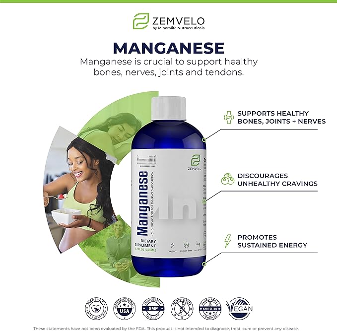 Liquid Ionic Manganese Supplement | Joint, Energy, Muscle Support | Women's Health | Men's Health | Adult Supplement for Healthy Aging