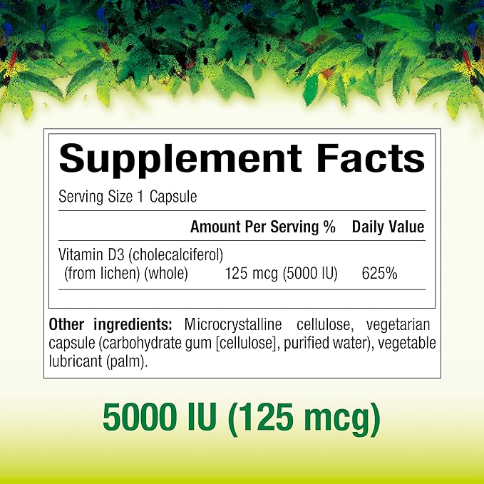 Natural Factors, Whole Earth & Sea Vegan Vitamin D3 125mcg (5,000 IU), 60 Count (Pack of 1)