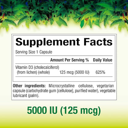 Natural Factors, Whole Earth & Sea Vegan Vitamin D3 125mcg (5,000 IU), 60 Count (Pack of 1)