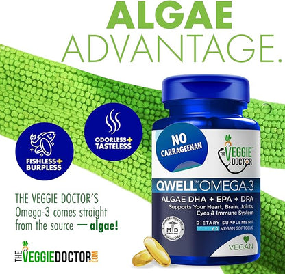 Vegan Omega 3 Supplement - Omega 3 Fish Oil Alternative - No Carrageenan – Plant Based Algae Omega 3 Fatty Acid Supplements - DHA, EPA, DPA - Heart, Brain, Joint, Eye, Immune Support