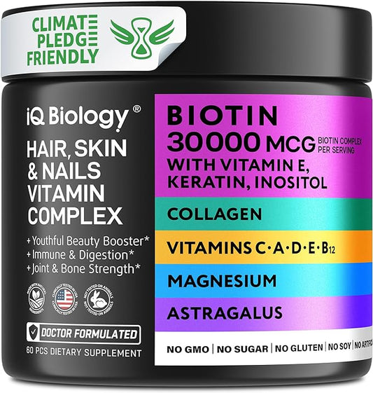 Biotin Vitamins for Hair Skin and Nails with Keratin Collagen - Hair Skin and Nails Vitamins for Women - Hair Growth Vitamins Multivitamin for Women with Magnesium, Vitamins D3, C, E, B12*