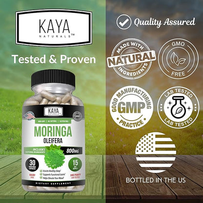 Kaya Naturals Moringa Leaf Extract - Complete Greens Superfood Supplement - Pure Miracle Tree Moringa - Boost Energy Naturally - Nutrient Dense Vitamins for Adult - 30 Veggie Count