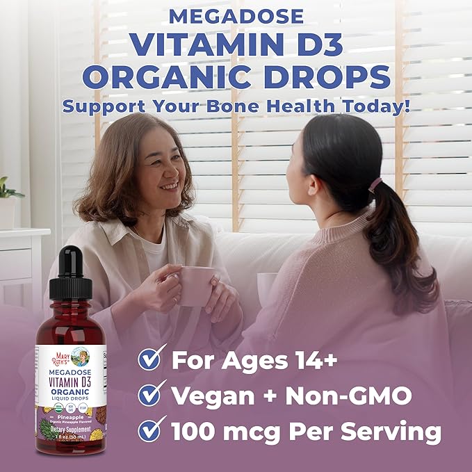 MaryRuth Organics Vitamin D3 Liquid Drops | Megadose 4000 IU | USDA Organic Liquid Vitamin D Spray for Adults & Kids | Immune Support & Bone Health | Vegan | Gluten Free | Non-GMO | 30 Servings