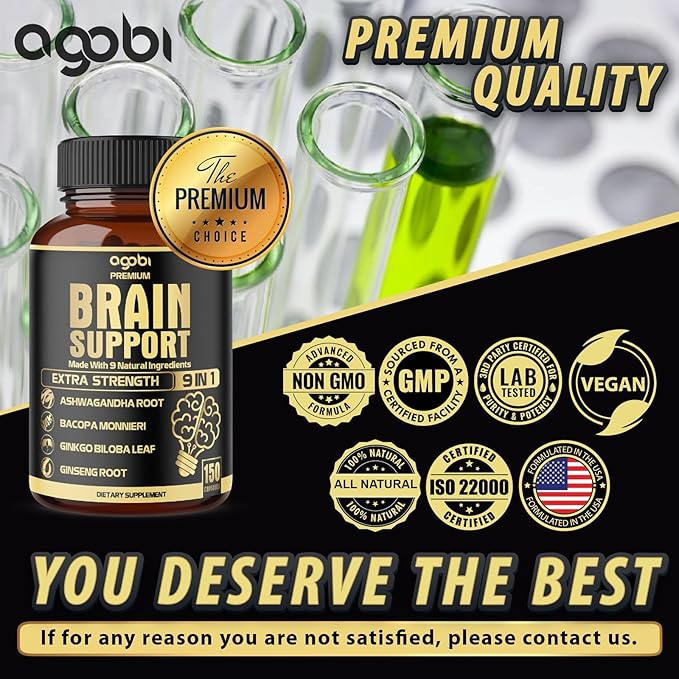 9in1 Brain Support Supplement 5750 Mg - Blended With Ashwagandha, Panax Ginseng, Gotu Kola, Ginkgo Biloba, Black Pepper & More - Accuracy, Focus, Memory & Energy Booster - 150 Capsules For 5 Months