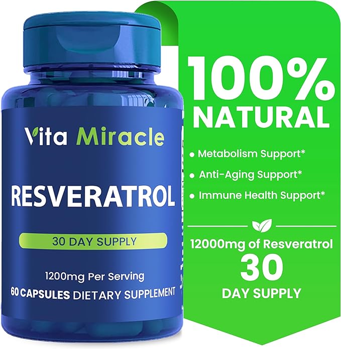 Resveratrol Supplement 1200mg High Potency - Organic Trans Resveratrol with Enhanced Absorption for Cellular and Cognitive Health Supplements - Non GMO Compare This 1200 mg to Others 500mg Or 1000mg