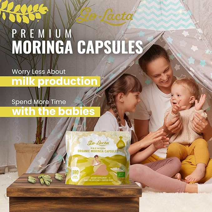 100% Organic Premium Moringa Capsules for Breastfeeding - Build Breast Milk Supply Before Birth - Healthy Breastfeeding for Mom and Baby - Increase Breast Milk Supply