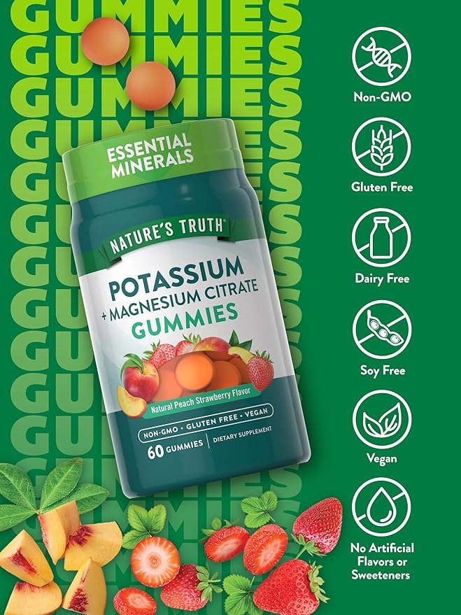 Potassium Magnesium Citrate Gummies | 60 Count | Vegan, Non-GMO & Gluten Free Supplement | by Nature's Truth