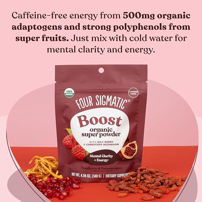 Four Sigmatic Organic Pre Workout Powder with Superfood Adaptogens & Antioxidants | Natural Pre Workout with Beetroot Powder, Cordyceps, Garcinia Cambogia & Goji Berry | Natural Pre-Workout (4.94 oz.)